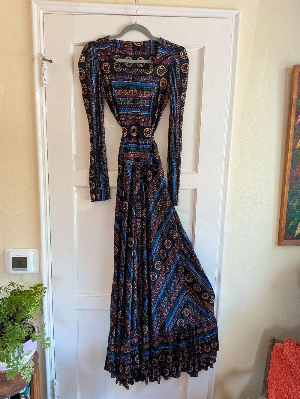 Handmade Vintage 70s Long Sleeve Bohemian Maxi Dress